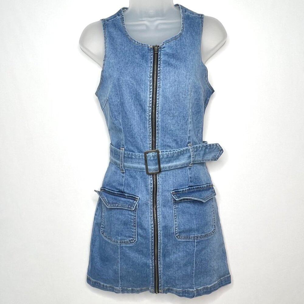 Rewash 90s Style Denim Belted Bodycon Dress Small